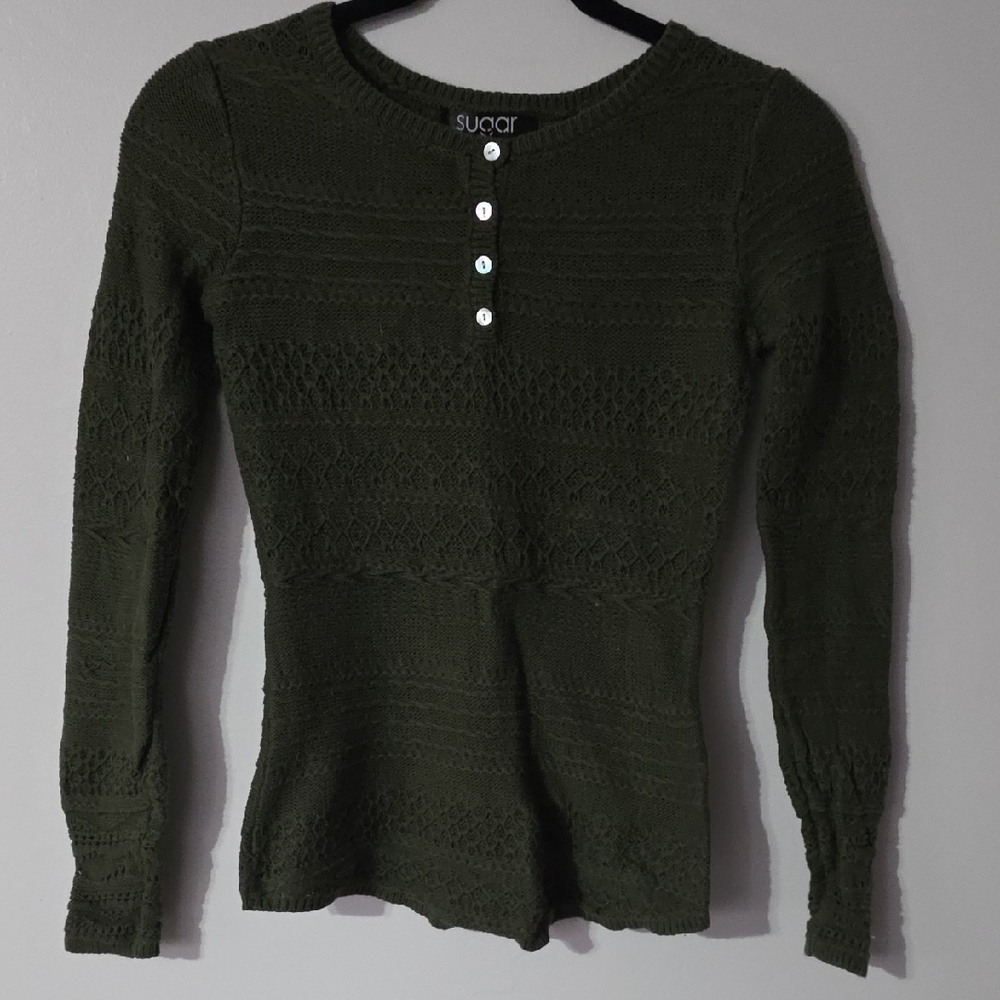 Sugar Olive Green Knit Sweater - Size XS